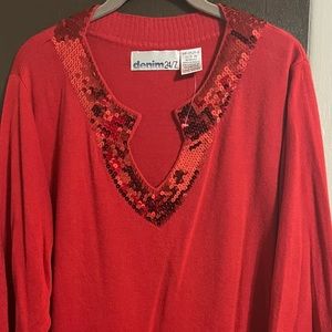 'Denim 24/7' Sequin Cashmera V-Neck Sweater (Plus)